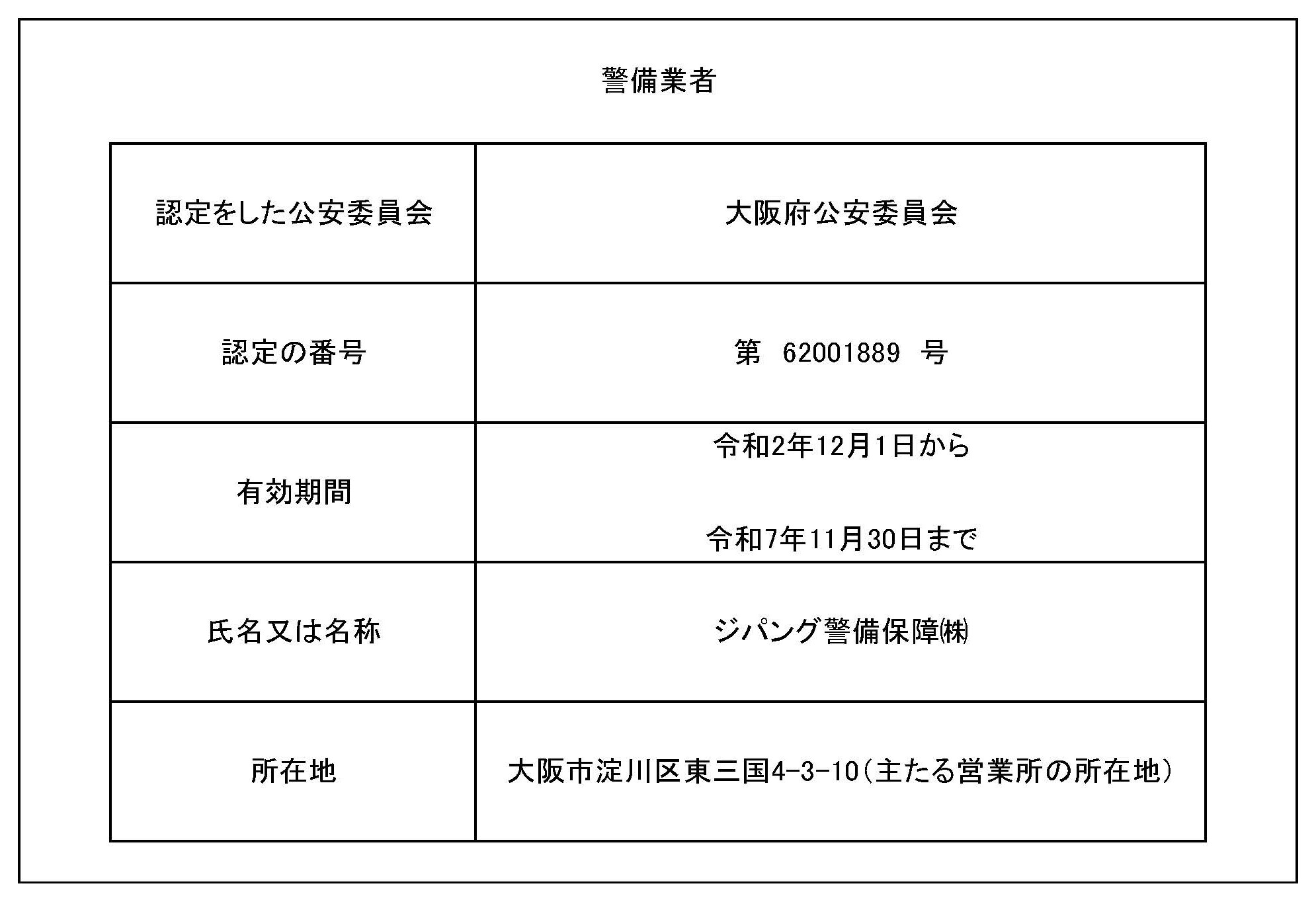 警備業認定証